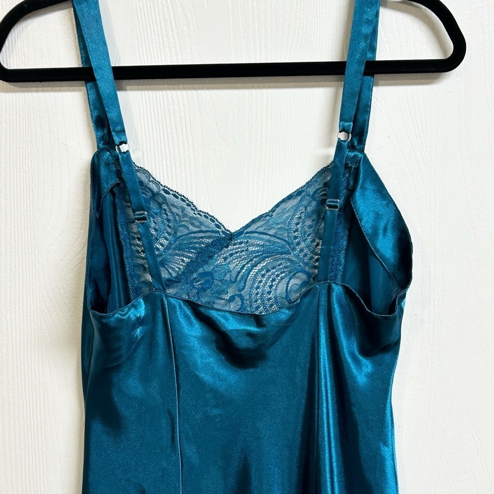 Vintage Victoria’s Secret Gold Label 90’s Y2K Satin Teal Slip Dress Nightgown M - Picture 6 of 7